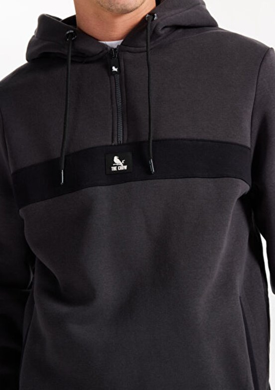 THE CROW Antrasit Unisex Fermuarlı Sweatshirt