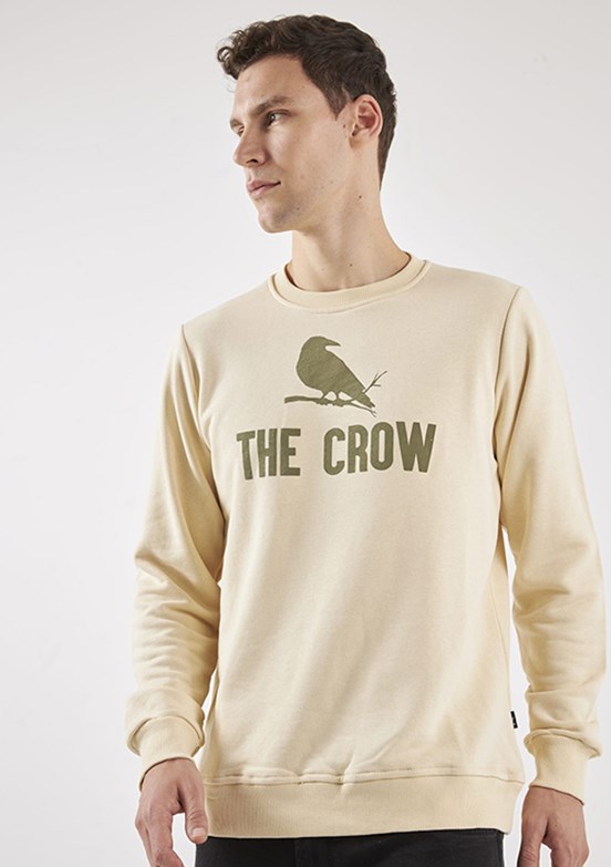 THE CROW Beyaz Unisex O Yaka Sweatshirt