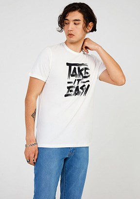THE CROW Easy - TC7114 Erkek Beyaz Baskılı T-Shirt