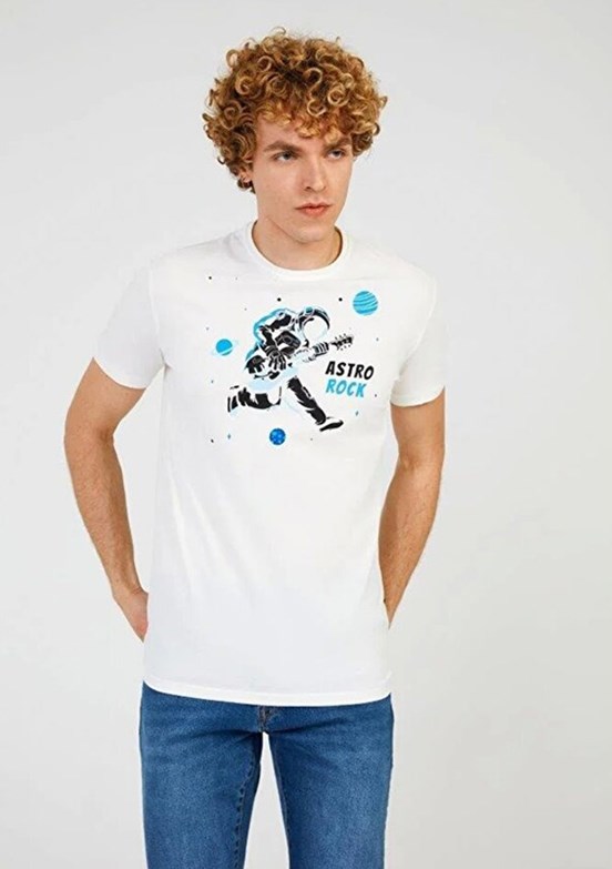 THE CROW Astro - TC7122 Erkek Beyaz Baskılı T-Shirt