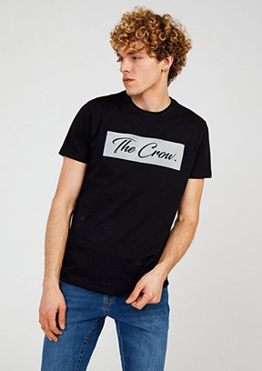 THE CROW Duck - TC7128 Erkek Siyah Baskılı T-Shirt