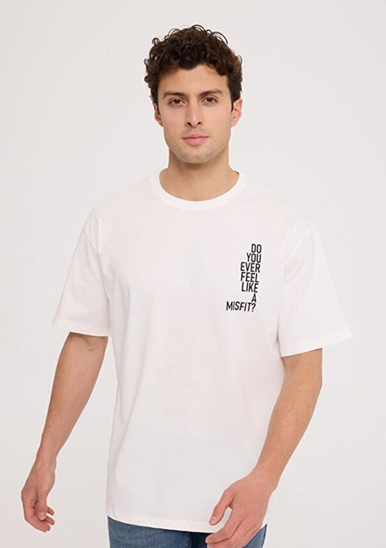 THE CROW Misfit - TC9020 Erkek Beyaz Relax T-Shirt