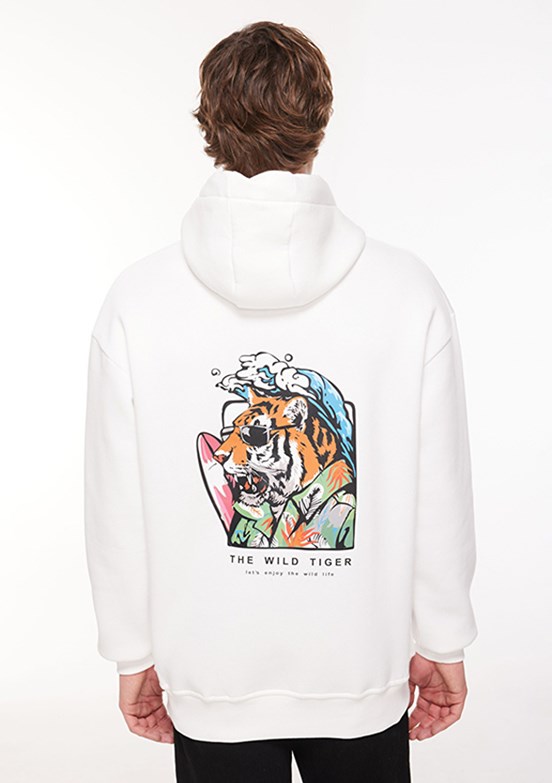 THE CROW Beyaz Unisex Kapüşonlu Sweatshirt
