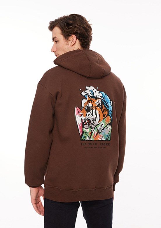 THE CROW Kahverengi Unisex Kapüşonlu Sweatshirt