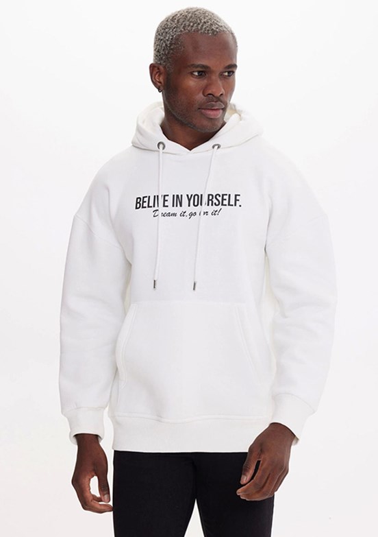 THE CROW - TC3915 Unisex Beyaz Kapüşonlu Sweatshirt