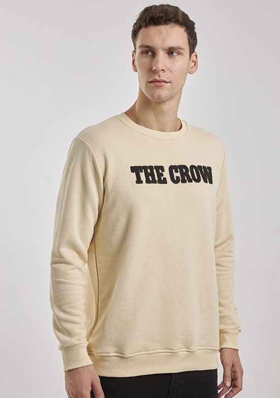 THE CROW Beyaz Unisex O Yaka Sweatshirt