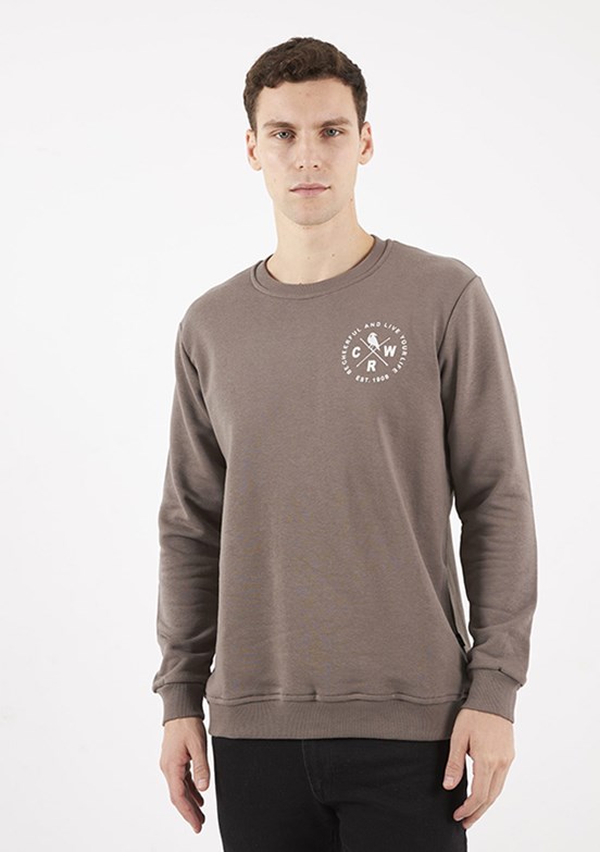 THE CROW Bej Unisex O Yaka Sweatshirt