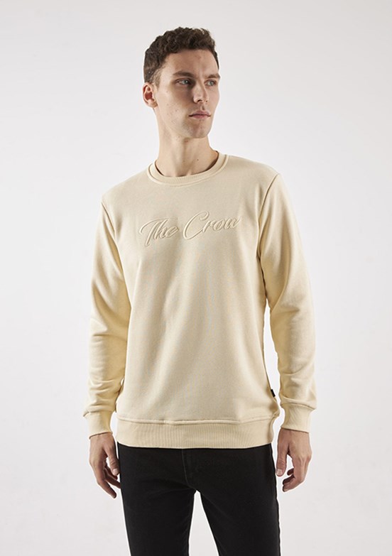 THE CROW Beyaz Unisex O Yaka Sweatshirt