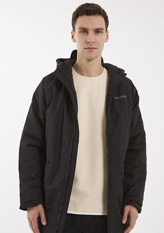 THE CROW - TC5103 Unisex Siyah Kapüşonlu Mont