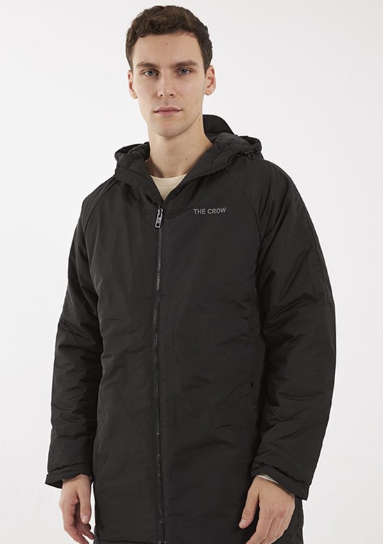 THE CROW - TC5103 Unisex Siyah Kapüşonlu Mont