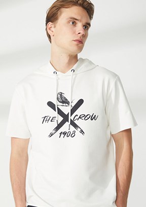 THE CROW Beyaz Unisex Fermuarsız Kapüşonlu Sweatshirt