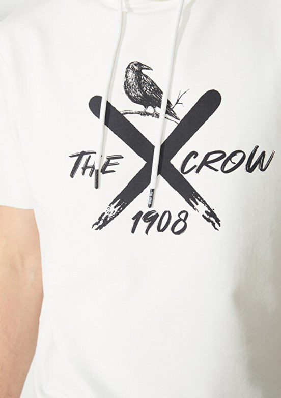 THE CROW Beyaz Unisex Fermuarsız Kapüşonlu Sweatshirt
