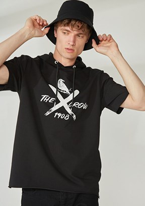THE CROW - TC3903 Unisex Siyah Fermuarsız Kapşonlu Sweatshirt
