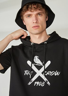 THE CROW - TC3903 Unisex Siyah Fermuarsız Kapşonlu Sweatshirt