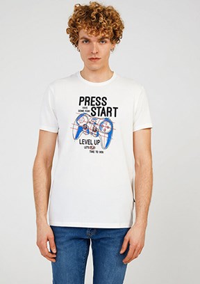 THE CROW Game - TC7123 Erkek Beyaz Baskılı T-Shirt