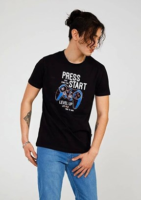 THE CROW Game - TC7123 Erkek Siyah Baskılı T-Shirt