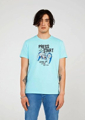 THE CROW Game - TC7123 Erkek Mavi Baskılı T-Shirt