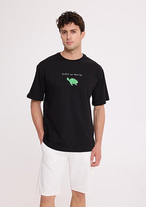 THE CROW Shore - TC9028 Erkek Siyah Relax T-Shirt