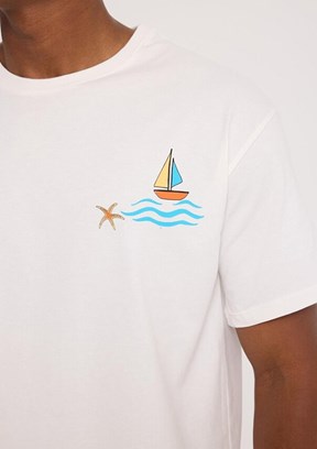 THE CROW Sun - TC9032 Erkek Beyaz Basic T-Shirt