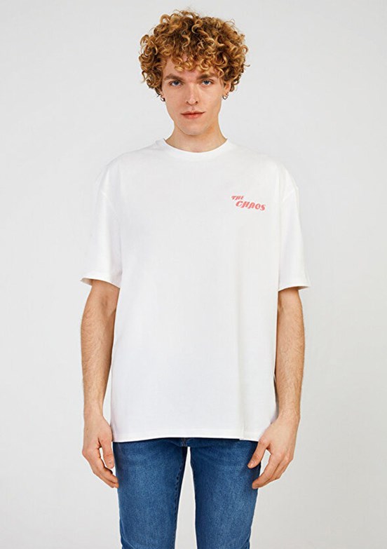 THE CROW Chaos - TC9018 Erkek Beyaz Relax T-Shirt