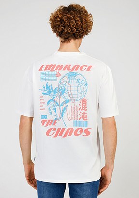 THE CROW Chaos - TC9018 Erkek Beyaz Relax T-Shirt
