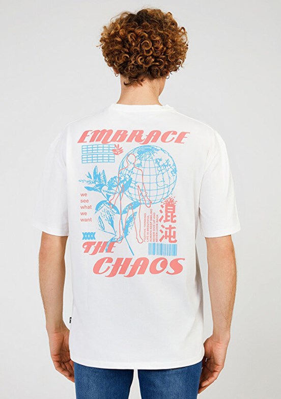 THE CROW Chaos - TC9018 Erkek Beyaz Relax T-Shirt