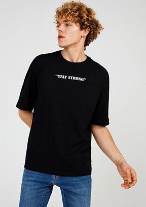 THE CROW Stay Strong - TC9007 Erkek Siyah Relax T-Shirt