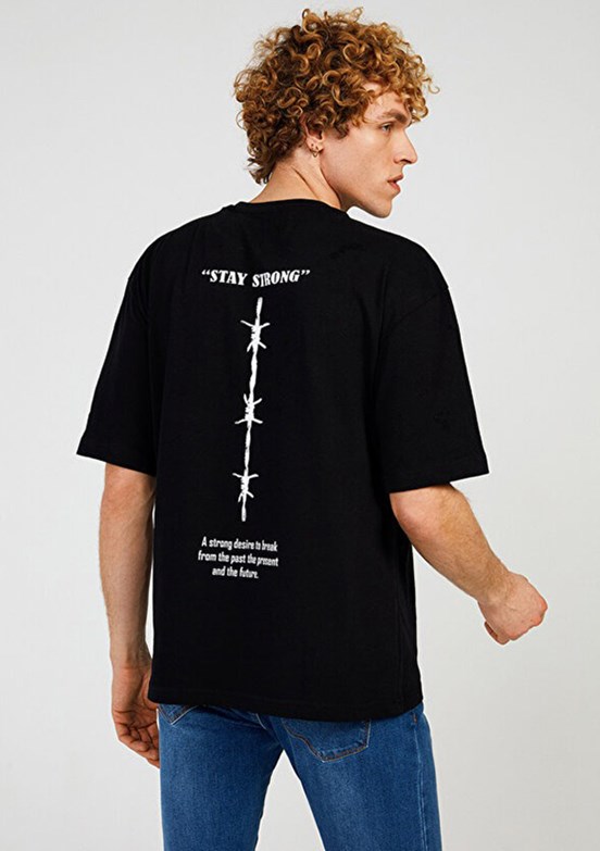 THE CROW Stay Strong - TC9007 Erkek Siyah Relax T-Shirt