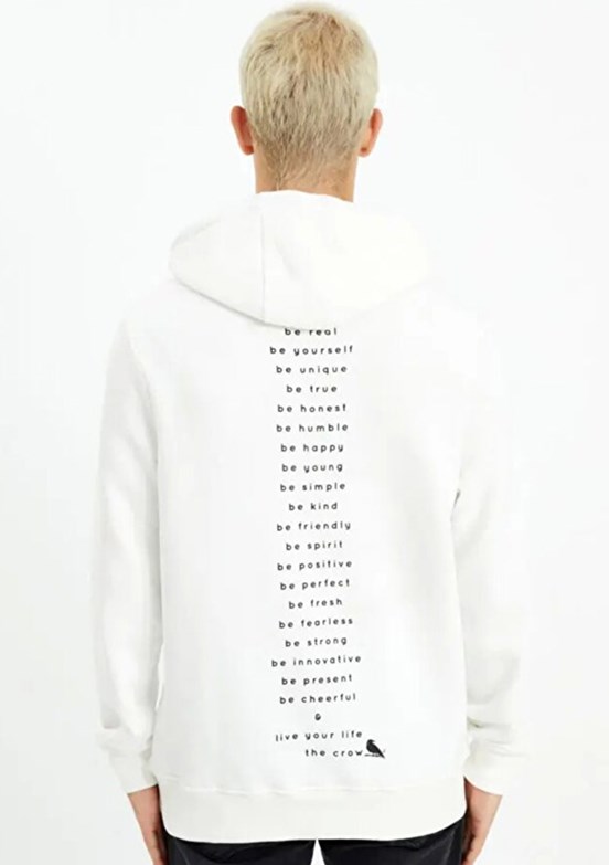 THE CROW Beyaz Unisex Fermuarsız Kapüşonlu Sweatshirt
