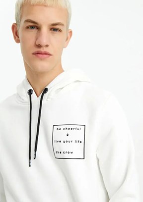 THE CROW Beyaz Unisex Fermuarsız Kapüşonlu Sweatshirt