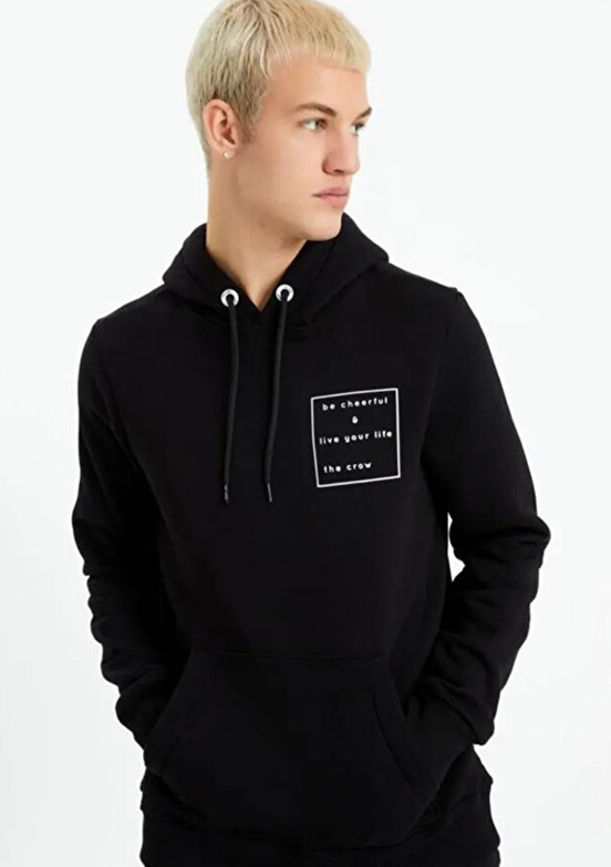 THE CROW Siyah Unisex Fermuarsız Kapüşonlu Sweatshirt