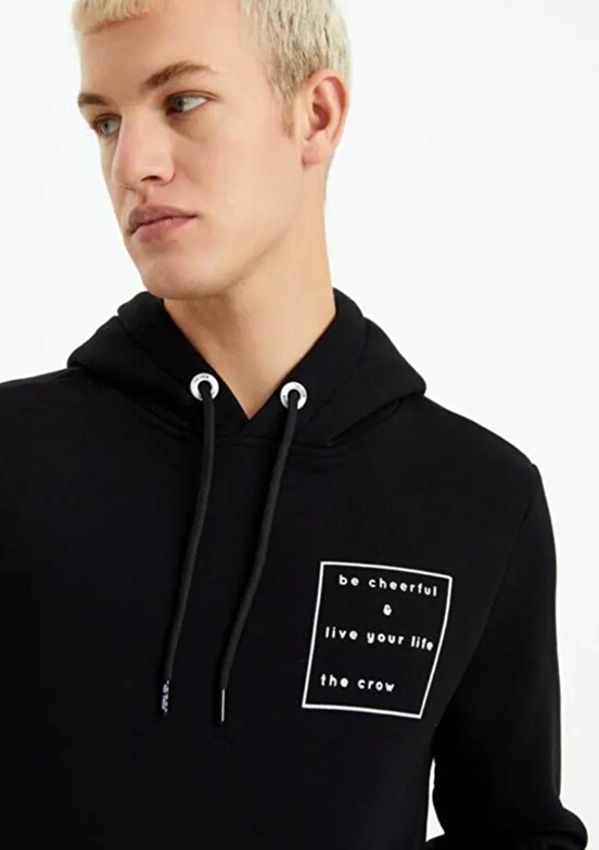 THE CROW Siyah Unisex Fermuarsız Kapüşonlu Sweatshirt