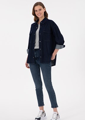 US POLO ASSN Mavi Kadın Yüksek Bel Jean Pantolon