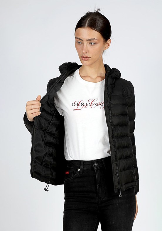LEE COOPER Siyah Kadın Kapüşonlu Mont