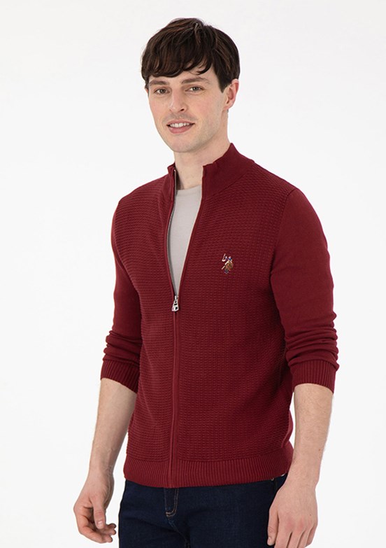 US POLO ASSN Bordo Erkek Triko Hırka