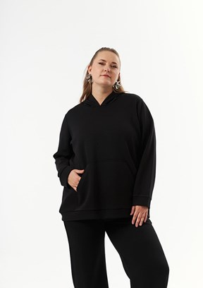 RMG Siyah Kadın Kapüşonlu Sweatshirt