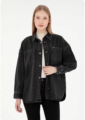 US POLO ASSN Siyah Kadın Denim Gömlek