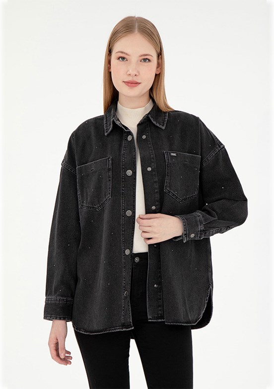 US POLO ASSN Siyah Kadın Denim Gömlek