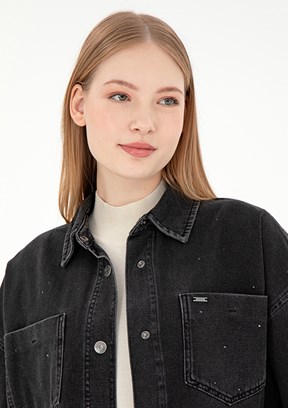 US POLO ASSN Siyah Kadın Denim Gömlek