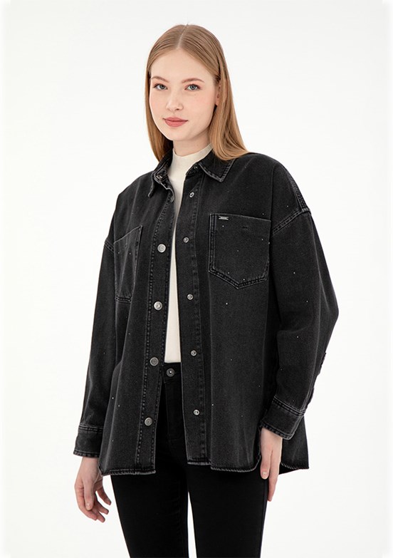 US POLO ASSN Siyah Kadın Denim Gömlek
