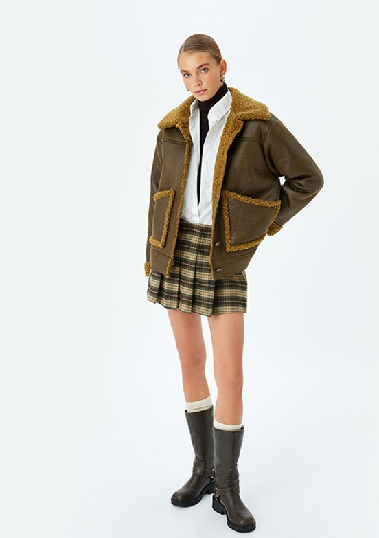 KOTON Yeşil Kadın PU Mont