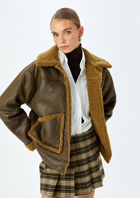 KOTON Yeşil Kadın PU Mont