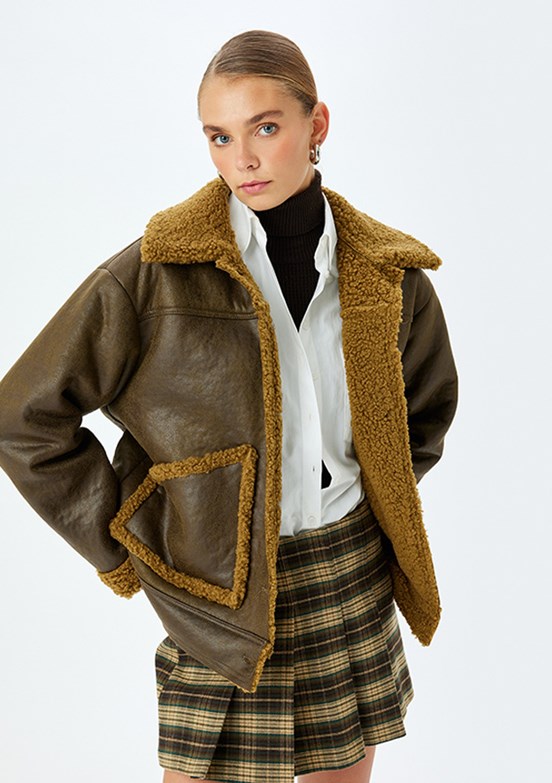 KOTON Yeşil Kadın PU Mont