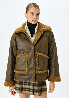 KOTON Yeşil Kadın PU Mont