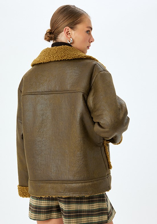 KOTON Yeşil Kadın PU Mont