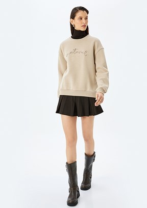 KOTON Bej Kadın Baskılı Sweatshirt
