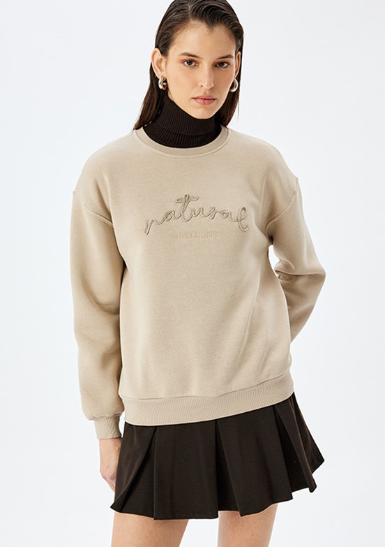 KOTON Bej Kadın Baskılı Sweatshirt