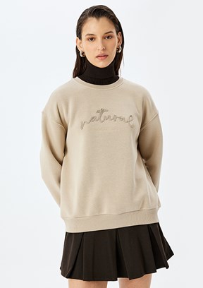KOTON Bej Kadın Baskılı Sweatshirt