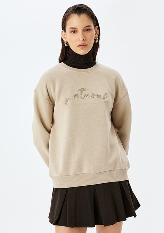 KOTON Bej Kadın Baskılı Sweatshirt