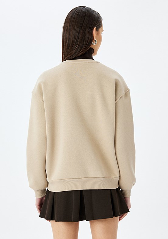 KOTON Bej Kadın Baskılı Sweatshirt